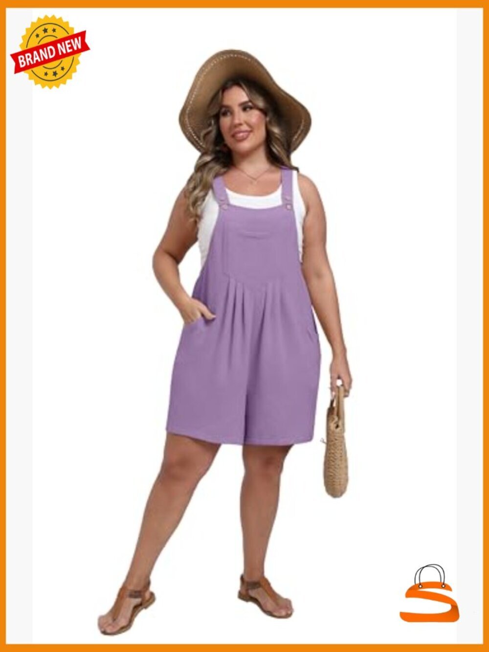 Plus Size Loose Fit Romper with Pockets Adjustable Straps Summer Outfit - Picture 6 of 6